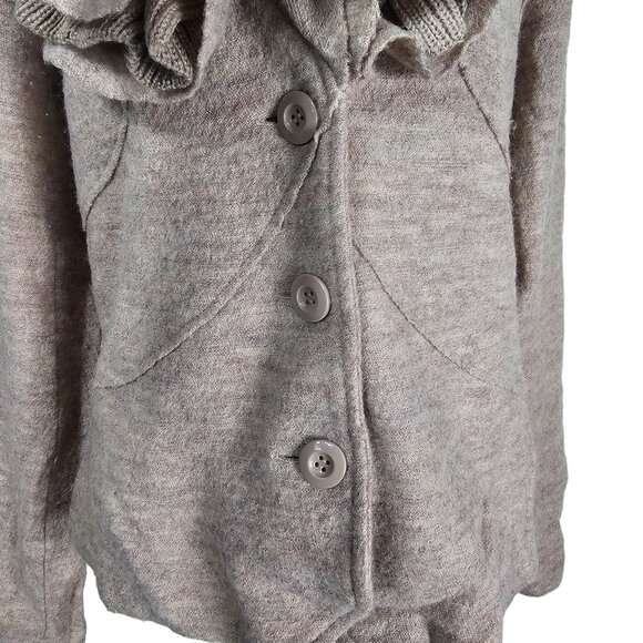Renuar Boiled Wool Cardigan Sweater M Beige Ruffle Collar Office Minimalist - Picture 6 of 12